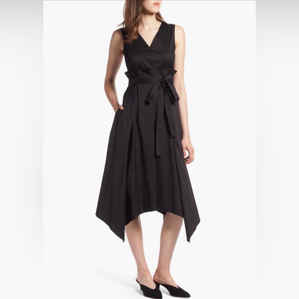 Halogen Asymmetrical Black Midi Sundress Sz LP